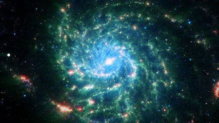 Wall Mural - seamless loop galaxy exploration through outer space towards glowing milky way galaxy. 4k looping an