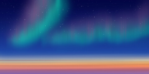 Wall Mural - fantasy on the theme of the northern landscape. sunset and polar lights. vector illustration, eps10