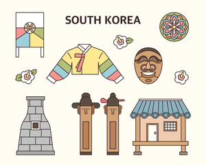 Poster - Collection of Korean traditional symbols icons. flat design style vector illustration.