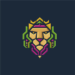 Wall Mural - colorful lion geometric tech vector