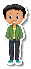 Wall Mural - A boy wears bomber jacket cartoon character sticker