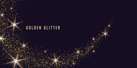 Wall Mural - Gold glitter. Shiny particles on a dark background. Vector illustration.