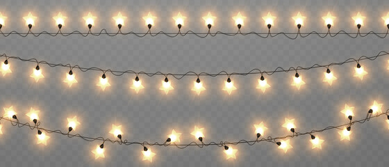 Wall Mural - abstract decoration of christmas star string lights on a black background