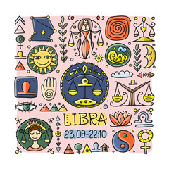 Wall Mural - Illustration of Libra zodiac sign. Element of Air. Design of Astrology Calendar, Horoscope, Print.