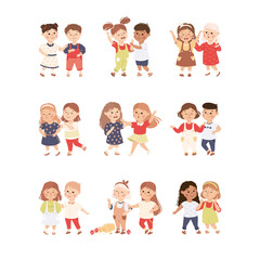 Poster - Little Kids Supporting and Comforting Crying Friend Vector Set