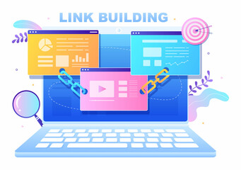 Wall Mural - SEO Link Building as Search Engine Optimization, Marketing and Digital for Home Page Development or Mobile Applications Vector Illustration