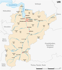 Canvas Print - vector map of the Swiss canton of Uri with the most important cities