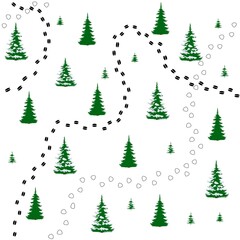 Wall Mural - Seamless texture of vector of traces of wild animals in the winter fir forest. Vector.