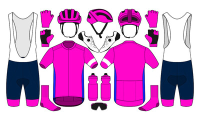 Wall Mural - Cycling team kit jersey biking uniform and equipment shoes socks water bottle