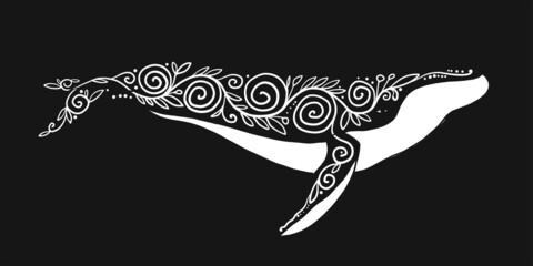Papier Peint - Wild Whale with Ethnic Ornaments