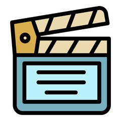 Poster - Movie clapper icon. Outline movie clapper vector icon color flat isolated