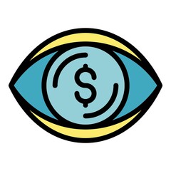 Canvas Print - Dollar sign in eye icon. Outline dollar sign in eye vector icon color flat isolated