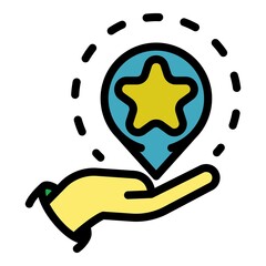 Poster - gps point in the palm icon. outline gps point in the palm vector icon color flat isolated