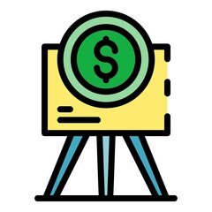 Poster - Flipchart and dollar sign icon. Outline flipchart and dollar sign vector icon color flat isolated