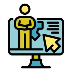 Poster - Man on screen icon. Outline man on screen vector icon color flat isolated