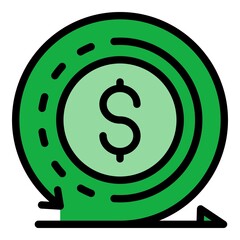 Sticker - Dollar and circular arrow icon. Outline dollar and circular arrow vector icon color flat isolated