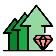 Sticker - Diamond and three up arrows icon. Outline diamond and three up arrows vector icon color flat isolated