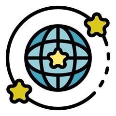 Poster - Globe and stars icon. Outline globe and stars vector icon color flat isolated