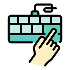 Poster - Hand and keyboard icon. Outline hand and keyboard vector icon color flat isolated