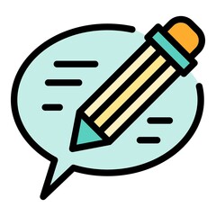 Poster - Chat bubble and pencil icon. Outline chat bubble and pencil vector icon color flat isolated