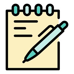 Poster - Pen and notebook icon. Outline pen and notebook vector icon color flat isolated