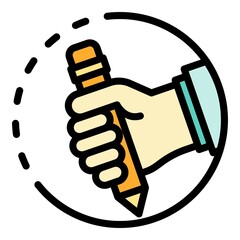 Poster - Pencil in hand icon. Outline pencil in hand vector icon color flat isolated