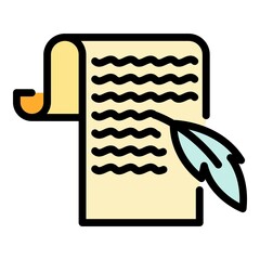 Poster - Feather and parchment icon. Outline peather and parchment vector icon color flat isolated