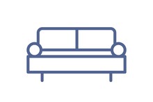 Simple Sofa Icon In Line Art Style. Outline Pictogram Of Comfortable Couch In Lounge Area Or Living Room. Lineart Settee Symbol. Linear Flat Vector Illustration Isolated On White Background
