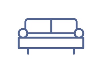 Aufkleber - Simple sofa icon in line art style. Outline pictogram of comfortable couch in lounge area or living room. Lineart settee symbol. Linear flat vector illustration isolated on white background