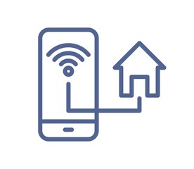 Aufkleber - Smart home system for house remote control icon. Indoor monitoring through online app, wifi. Simple pictogram in line art style. Linear flat vector illustration isolated on white background