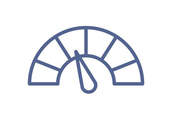 Poster - Simple speedometer icon in line art style. Meter or gauge with panel and arrow. Dial indicator for measuring power, energy or efficiency. Linear flat vector illustration isolated on white background