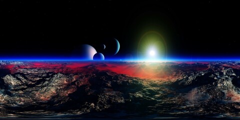 Wall Mural - alien landscape. HDRI . equidistant projection. Spherical panorama. panorama 360. environment map, 3d rendering
