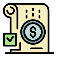 Poster - Dollar coin and tick mark icon. Outline dollar coin and tick mark vector icon color flat isolated