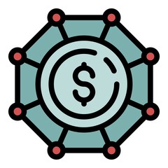 Poster - Target dollar in a circle icon. Outline target dollar in a circle vector icon color flat isolated