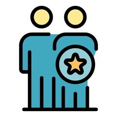 Poster - Two men and star coin icon. Outline two men and star coin vector icon color flat isolated