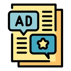 Poster - Advertisment in newspaper icon. Outline advertisment in newspaper vector icon color flat isolated