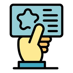 Sticker - Card in the hand icon. Outline card in the hand vector icon color flat isolated