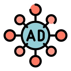 Poster - Ad mind map icon. Outline ad mind map vector icon color flat isolated
