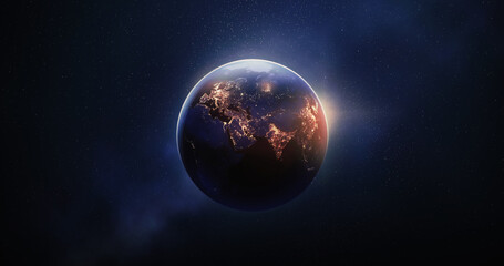 world global planet of night earth globe map or abstract geography continent light city and worldwid