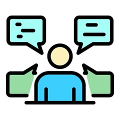 Poster - Sociology discussion icon. Outline sociology discussion vector icon color flat isolated