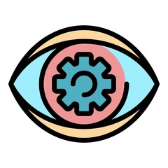 Poster - Gear in the eye icon. Outline gear in the eye vector icon color flat isolated