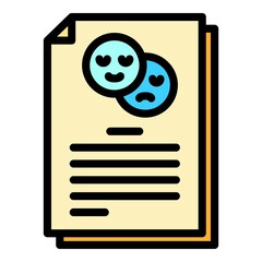 Poster - Document and two smiles icon. Outline document and two smiles vector icon color flat isolated