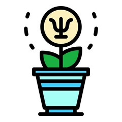 Canvas Print - Plant in the pot icon. Outline plant in the pot vector icon color flat isolated