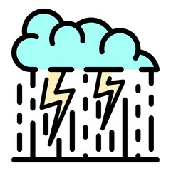 Poster - Thunderstorm cloud with rain icon. Outline thunderstorm cloud with rain vector icon color flat isolated