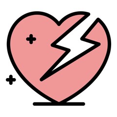 Poster - Heart and lightning icon. Outline heart and lightning vector icon color flat isolated