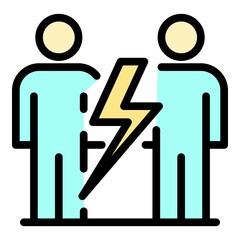Poster - Lightning between people icon. Outline lightning between people vector icon color flat isolated