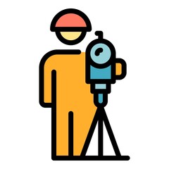 Poster - Surveyor with equipment icon. Outline surveyor with equipment vector icon color flat isolated