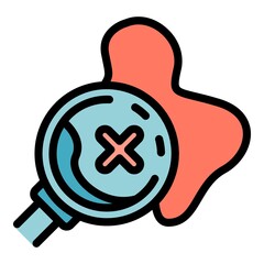 Poster - Magnifier and cross on the map icon. Outline magnifier and cross on the map vector icon color flat isolated