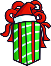Funny Green White Stripes Christmas Present Box Cartoon