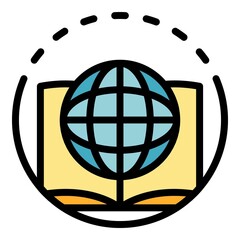 Poster - Globe and book icon. Outline globe and book vector icon color flat isolated